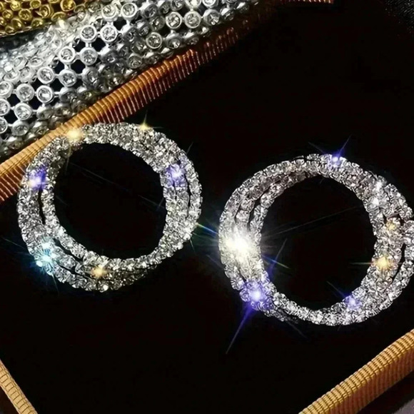 Sparkling Rhinestone Hoop Earrings - Picture 1 of 5